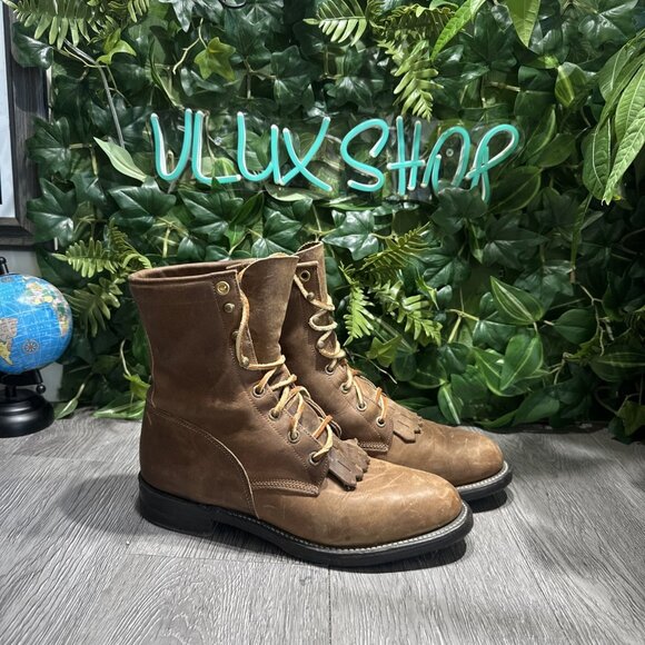 Vintage Justin Kiltie Tassle Brown Leather Western Roper Lace Boots Sz W 7 USA
